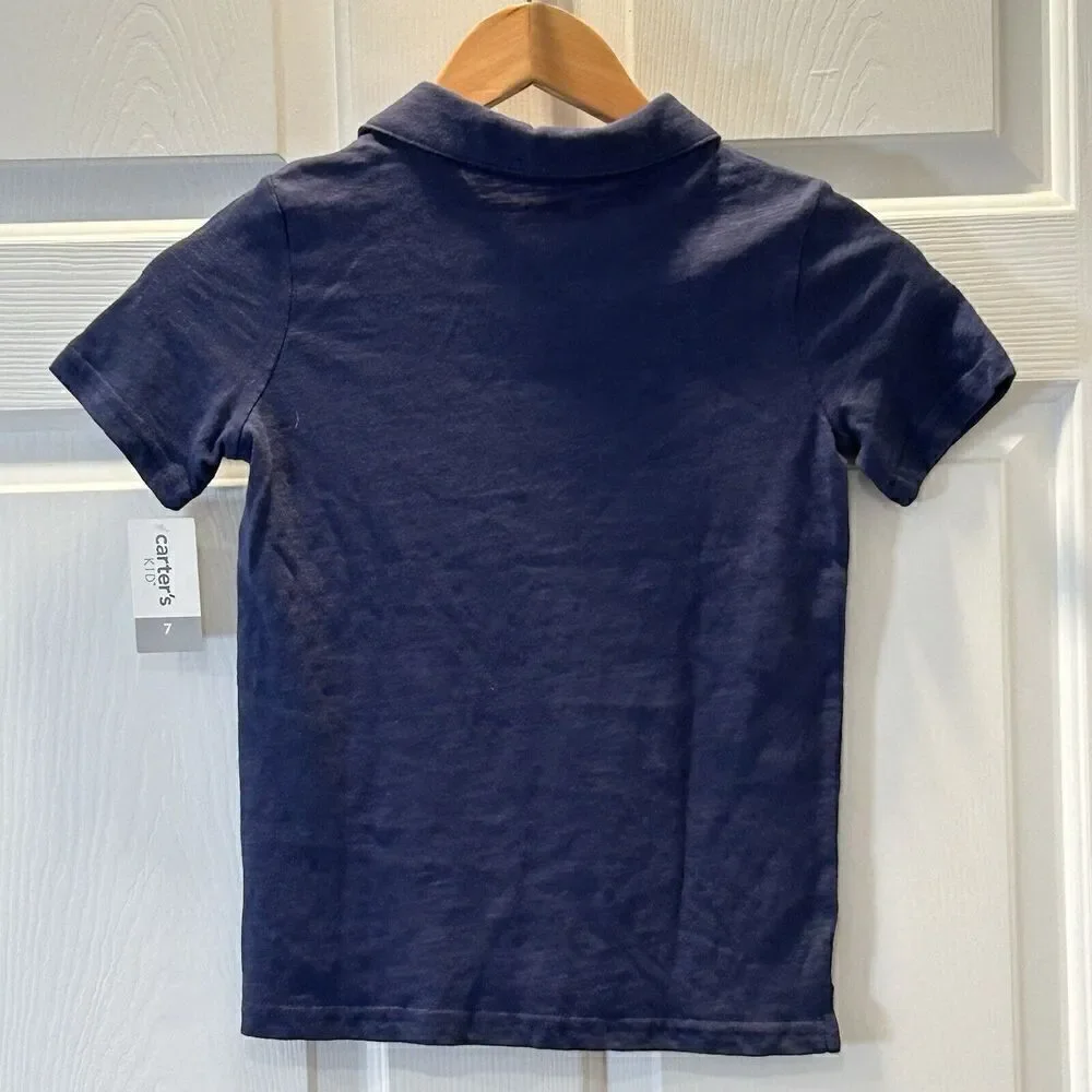 CARTER’S Kid Blue Striped and Solid Short Sleeved Button Front Shirt Boys Size 7